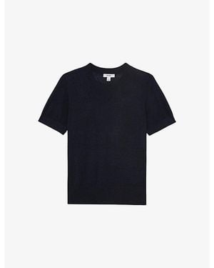 Reiss Livy Short-Sleeve Silk And Linen-Blend Top - Blue