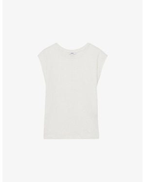 Reiss Mara Cap-Sleeved Linen T-Shirt - White