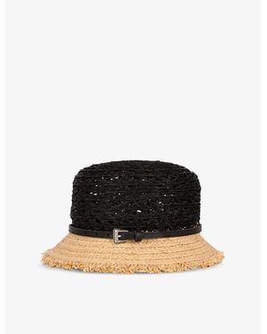 The Kooples Raw-Trim Raffia Bucket Hat - Black