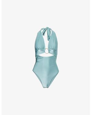 WE Are Tala Halter Plunge Ring Swimsuit - Blue