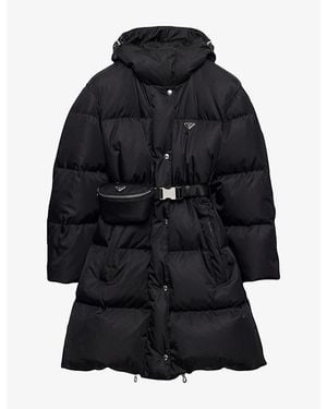 Prada Brand-Plaque Padded Re-Nylon Coat - Black
