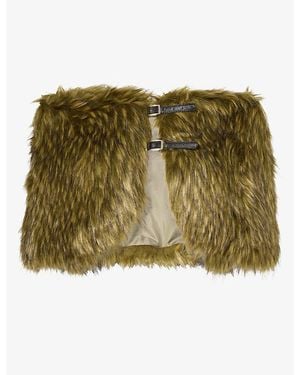 Jaded London Buckled Faux-Fur Shrug - Green