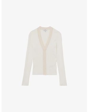 Reiss Lauri Craft-Stitch Ribbed-Knit Top - White