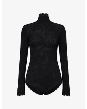 Givenchy Lace-Embroidery Long-Sleeves Woven Bodysuit - Black