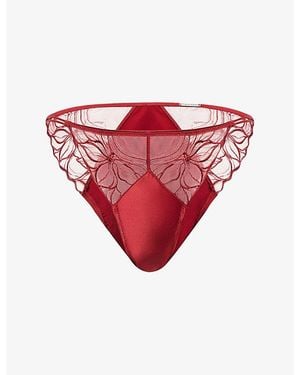 Calvin Klein Floral Lace Satin Stretch-Woven Brief - Red