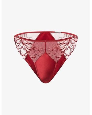 Calvin Klein Floral Lace Satin Stretch-Woven Brief - Red
