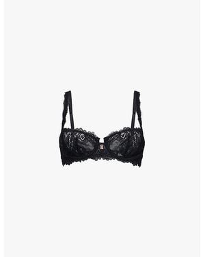Savage x Fenty Romantic Corded Unlined Balconette Stretch-Lace Bra - Black