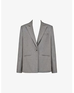Mistress Rocks Peak-Lapel Single-Breasted Checked Stretch Cotton-Blend Blazer - Grey