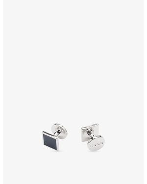 HUGO Square Branded Metal And Enamel Cufflinks - White
