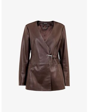 Whistles Josie Wrap-Tie Leather Blazer - Brown