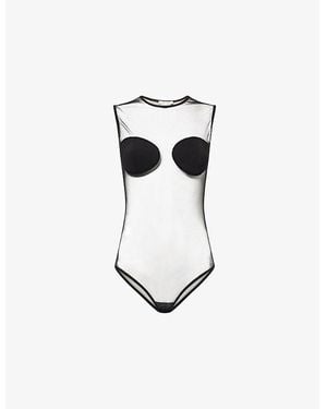 Nensi Dojaka Sheer Padded-Cups Mesh Bodysuit - White