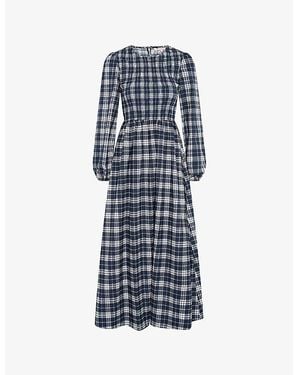 OMNES Saint Checked Cotton Midi Dress - Blue