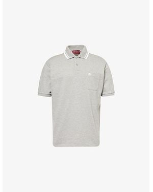 Gucci Logo-Embroidered Stripe-Collar Cotton-Pique Polo Shirt - Gray