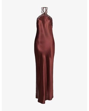 Reformation Aara Lace-Trim Silk Midi Dress - Red