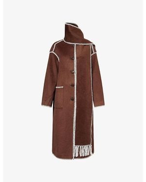 4th & Reckless Fable Contrast-Stitch Longline Scarf Wool-Blend Coat - Brown