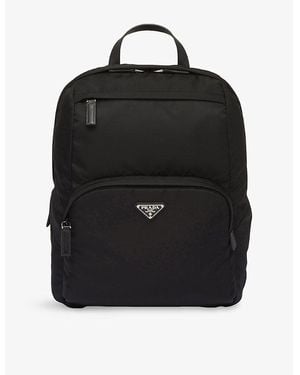 Prada Re-Nylon Logo-Embellished Woven Backpack - Black