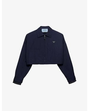 Prada Cropped Poplin Blouson Jacket - Blue