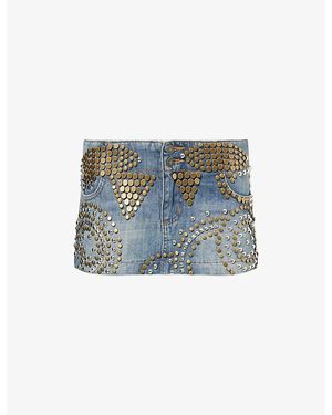 Jaded London Stud-Embellished Denim Mini Skirt - Blue
