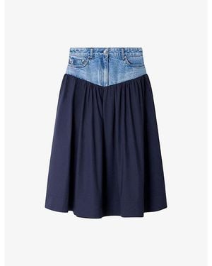 Sandro Denim-Panel Flared Cotton Midi Skirt - Blue