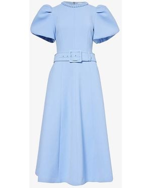 Rebecca Vallance Juliana Puff-sleeve Stretch-woven Midi Dress - Blue
