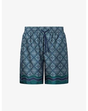 CASABLANCA Radiating Monogram Silk Shorts - Blue
