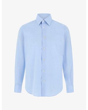 BOGGI Herringbone Milano-Collar Cotton Shirt - Blue