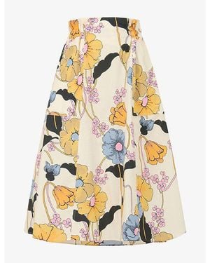 Marni Printed Elasticated-Waist Cotton Poplin Midi Skirt - Yellow