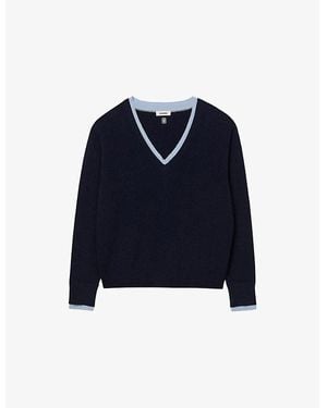Sandro V-Neck Wool And Cashmere Jumper - Blue