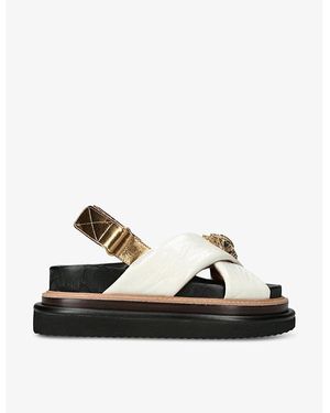 Kurt Geiger Orson Cross-Strap Flat Leather Sandals - Black