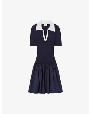 Claudie Pierlot Logo-Embroidered Mixed-Material Mini Dress - Blue