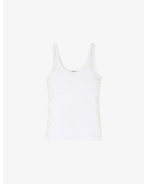 Sandro Sleeveless Lace-Strap Cotton Top - White