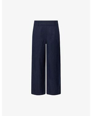 ME+EM Straight Cropped Linen And Cotton-Blend Pants - Blue