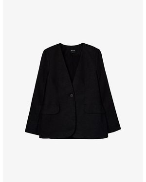 Whistles Collarless Single-Breasted Linen Blazer - Black