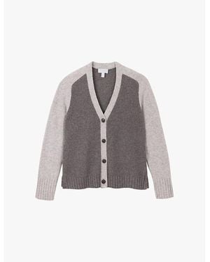 The White Company Colour-Block Wool-Blend Knitted Cardigan - Grey