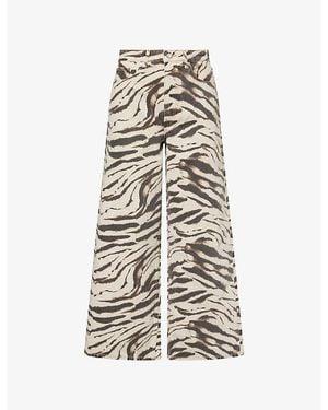 Ganni Lari Zebra-Print Wide-Leg Cotton Denim Jeans - White