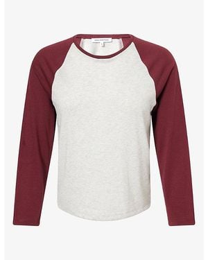 GOOD AMERICAN Long-Sleeve Raglan Cotton-Jersey T-Shirt - Red