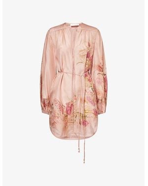 Zimmermann Cascadian Belted Silk Top - Pink
