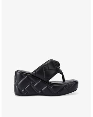 Kurt Geiger Kensington Puff Leather Wedge Sandals - Black