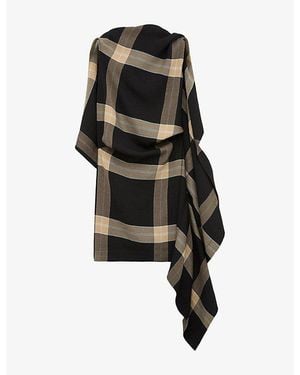 Loewe Asymmetric-Drape Check Stretch-Viscose Mini Dress - Black