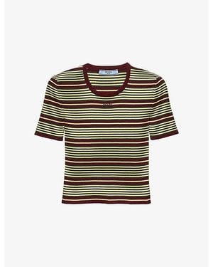 Prada Striped Short-Sleeve Cotton T-Shirt - Green