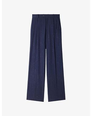 Sandro Striped Sequin-Embellished Woven Pants - Blue