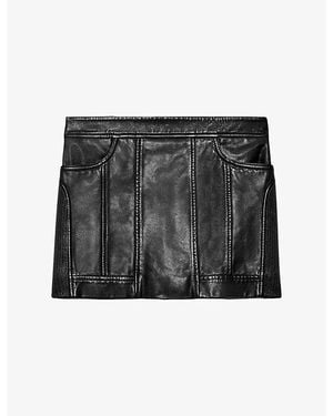 AllSaints Endry Panelled Leather Mini Skirt - Black