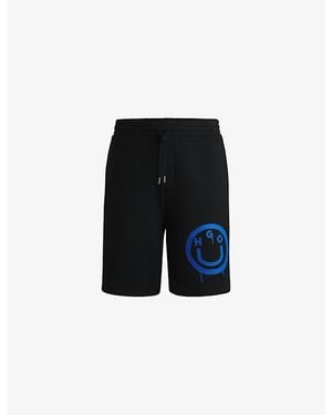 HUGO Smiley-Print Relaxed-Fit Cotton-Jersey Shorts - Black