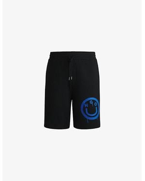HUGO Smiley-Print Relaxed-Fit Cotton-Jersey Shorts - Black