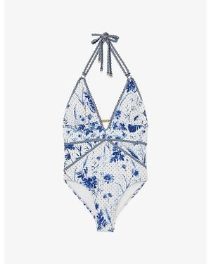 Reiss Lucia Printed Swimsuit - Blue