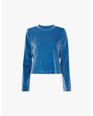 Whistles Olivia Velvet Stretch-Woven Top - Blue