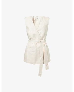 GOOD AMERICAN Belted V-Neck Woven Vest - White