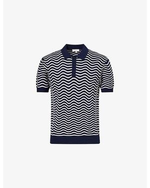 Arne Wave Knitted Polo Shirt - Blue