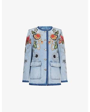 Valentino Floral Embroidered Denim Jacket - Blue
