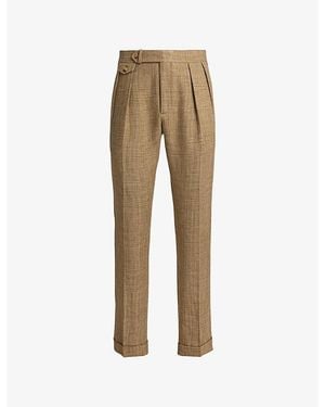 Polo Ralph Lauren Double-Pleat Straight-Leg Silk-Blend Trousers - Natural